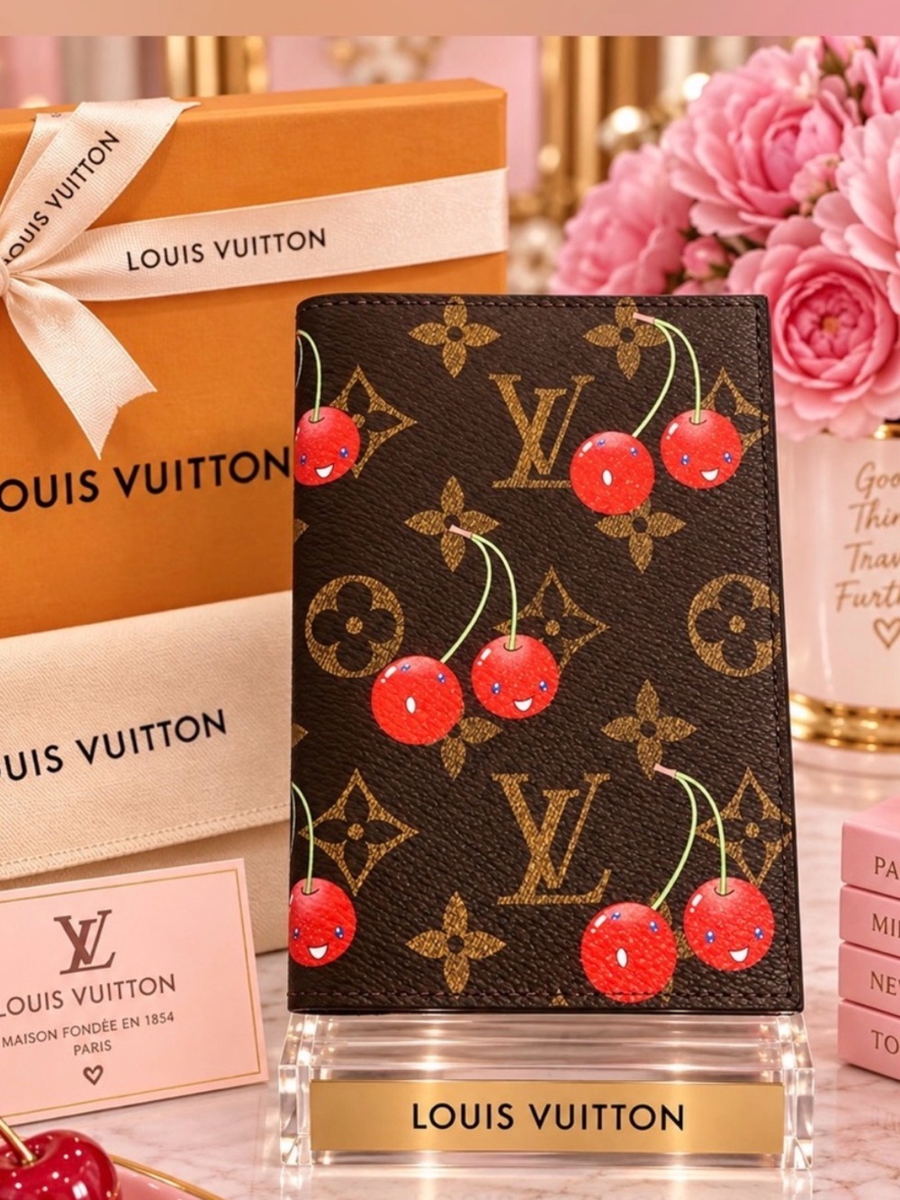 Passport holder Brown Monogram Cherry